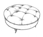 HF-459 - Rnd. Tufted Turned Leg Ottoman