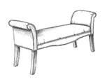 HF-823 - Scroll Arm Taper Leg Bench